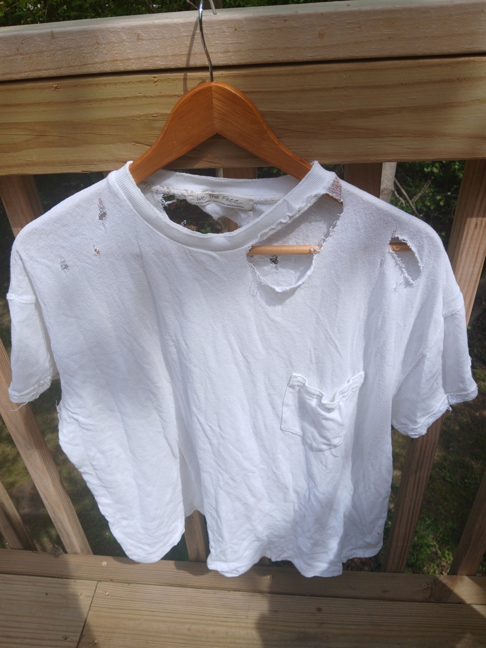 We The Free White Distressed Short Sleeve Pocket Tee